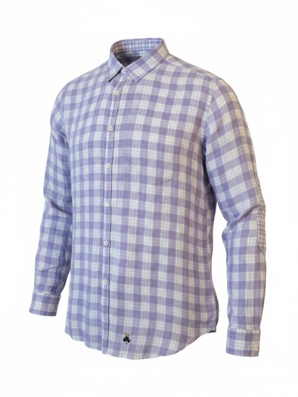 CLBN Clover Cotton Check Pattern Long Sleeve Shirt with Elbow Patch - Size M